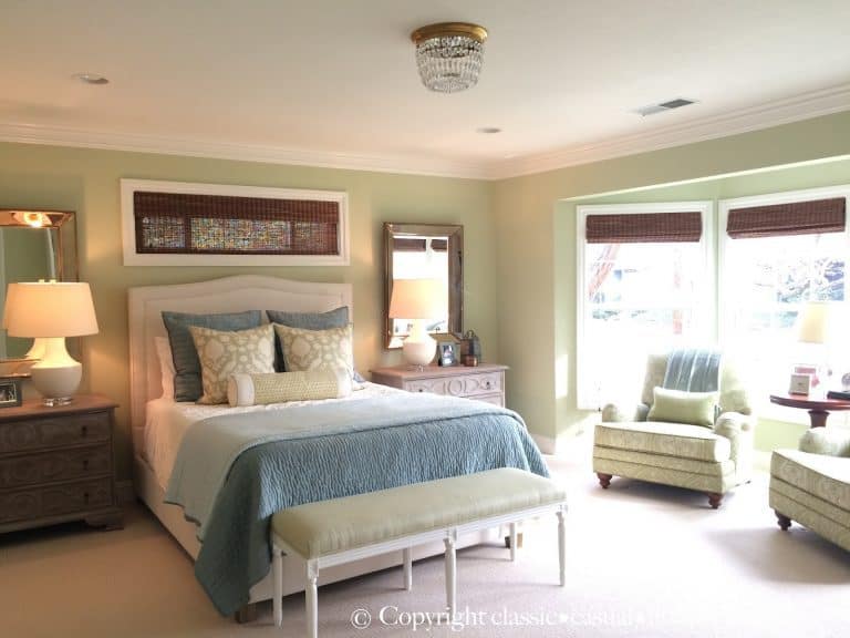 Soft Green and Aqua Blue Master Bedroom Before and After