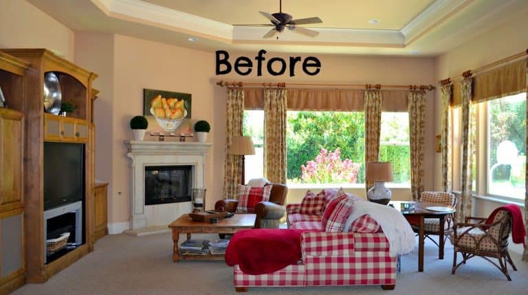 Child Friendly Blue & White Family Room Before and After
