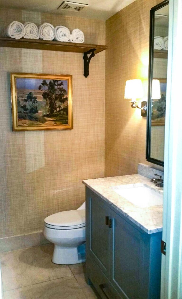 Small Bath Makeover With Grass Cloth