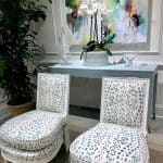White chairs with schumacher leopard print