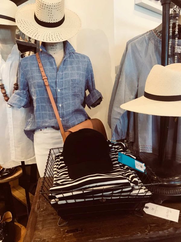 straw hats and linen and striped top