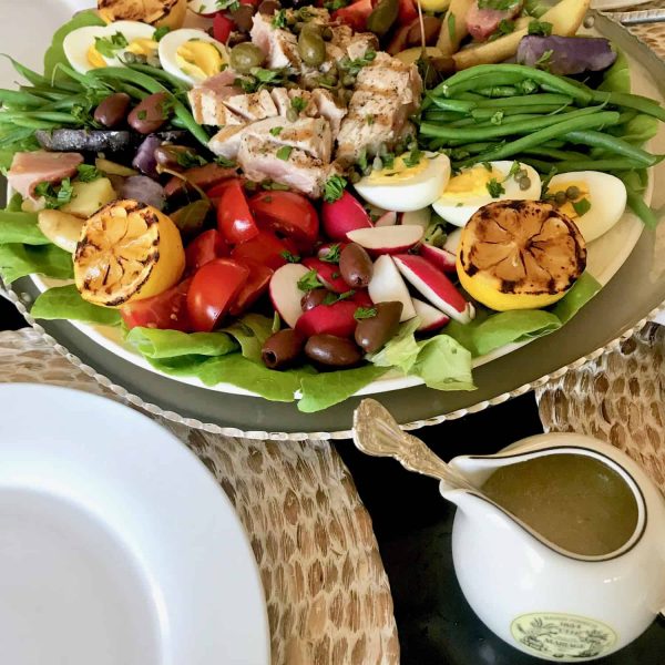 Grilled Ahi Tuna Salade Nicoise with Lemon Vinaigrette on the side
