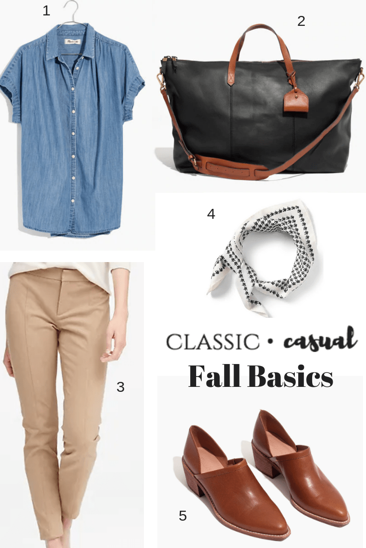 Casual Fall Basics , low booties, chambray shirt