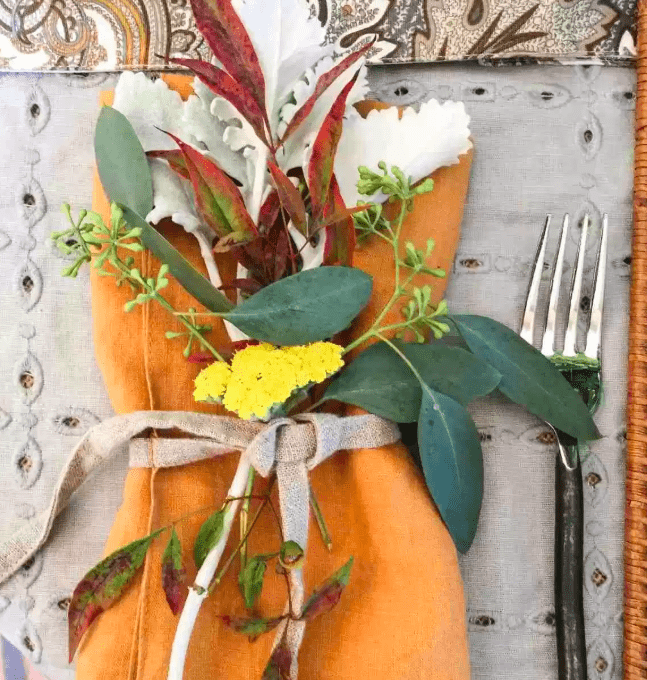 Flowers and Leaves in Napkin for Thanksgiving