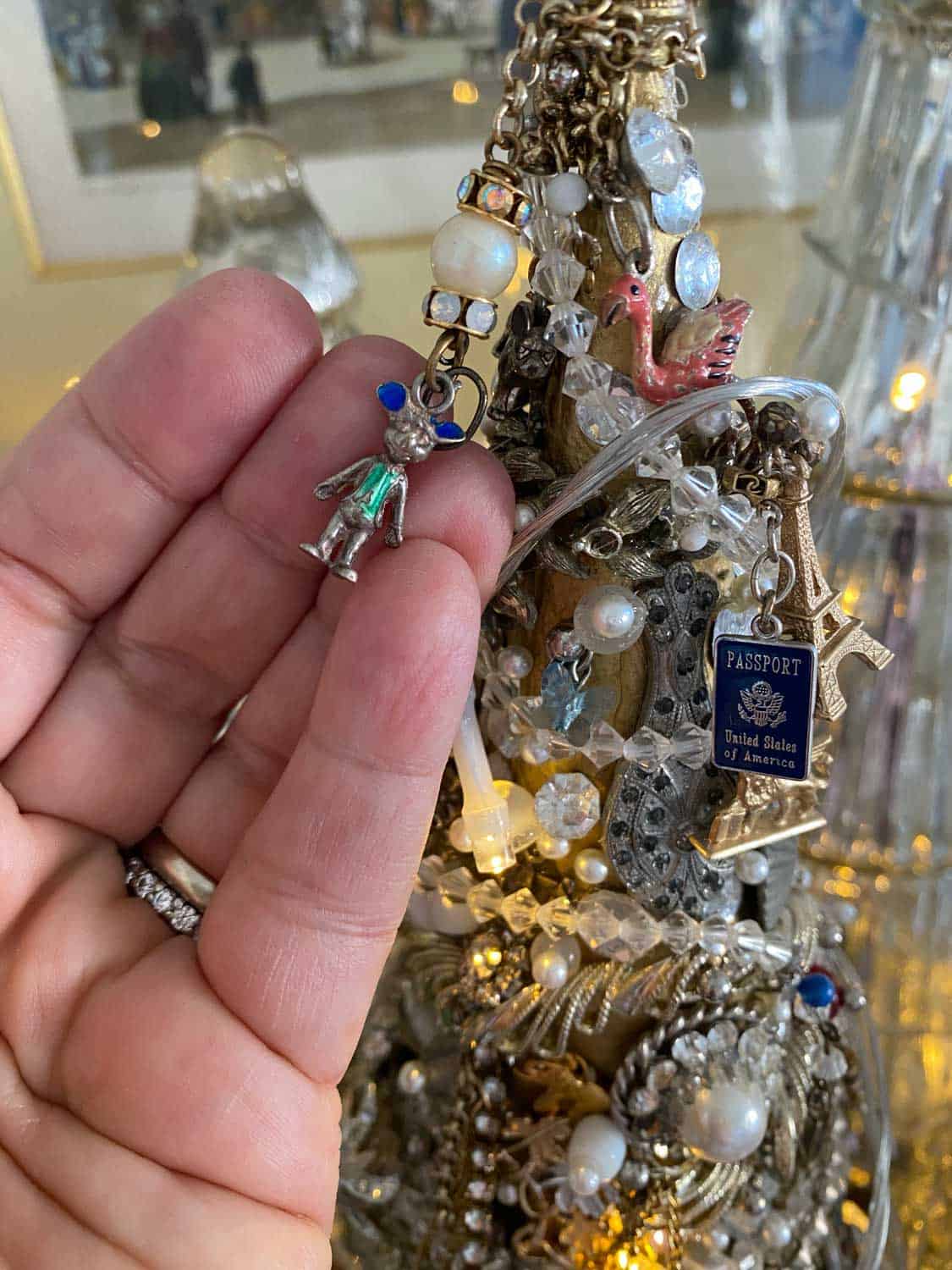 Charms and Vintage jewelry on Homemade jeweled Christmas Tree
