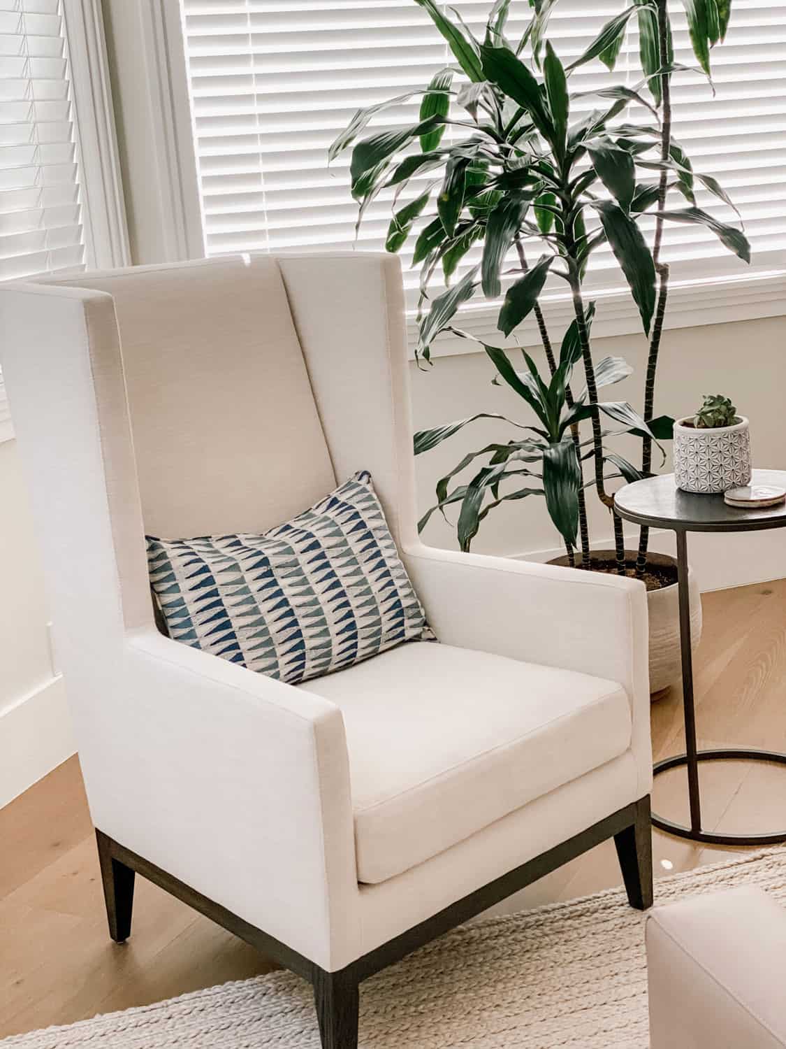 Modern Wing Back Chair in white performance fabric with Walter G. lumbar