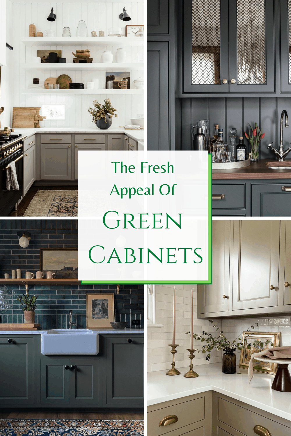 Kitchen cabinets in different shades of green