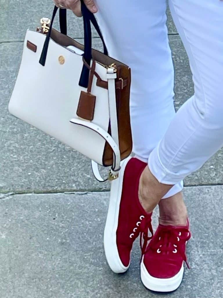 Tory Burch Purse and Red Sneakers