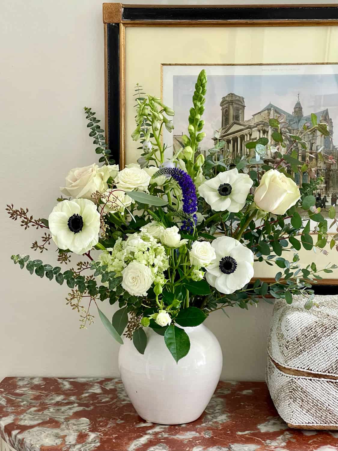 White flower arrangement with anemones