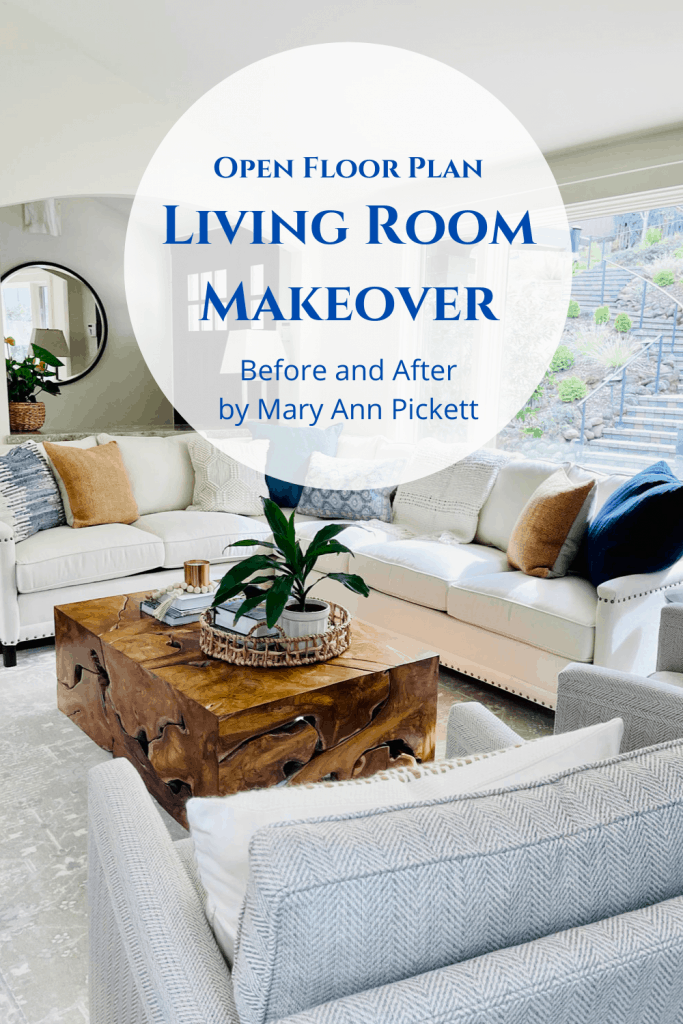 transitional living room makeover by Mary Ann Pickett