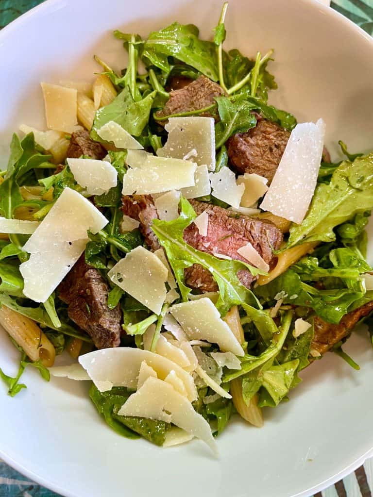 Grilled Steak with Arugula and Pasta