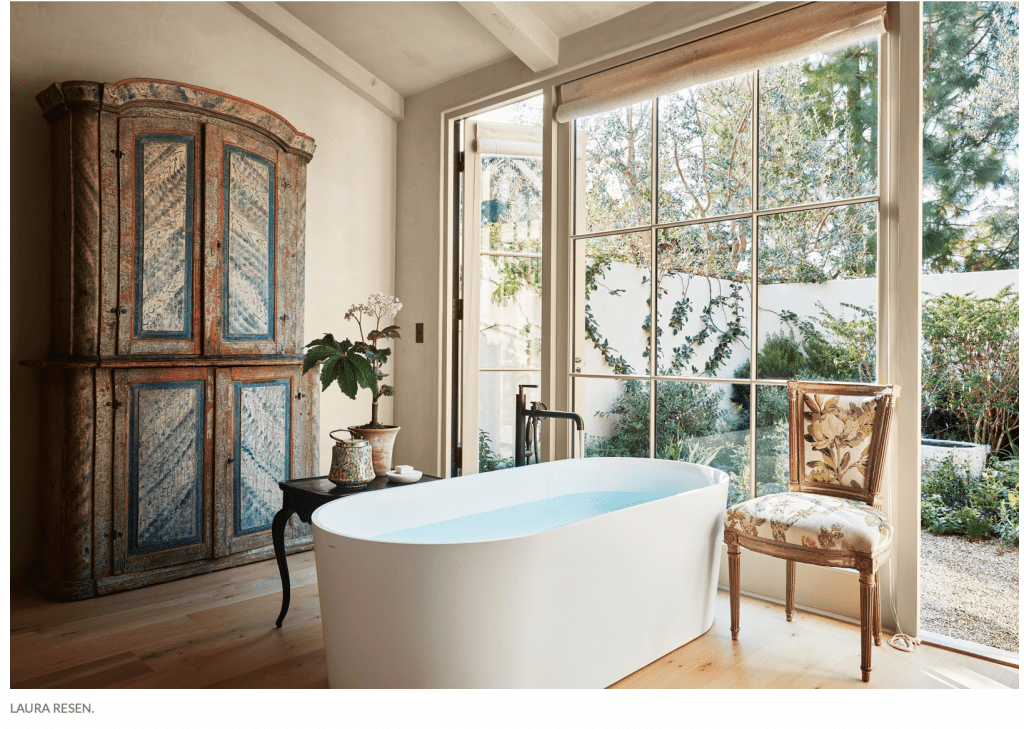 bath tub open to enclosed garden