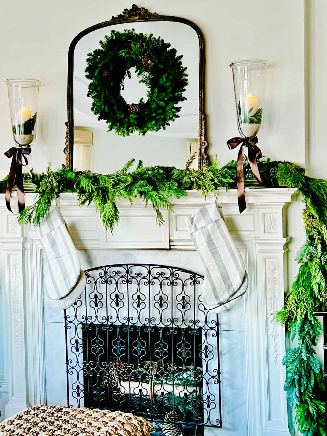 Simply Natural Holiday Décor On the Mantel