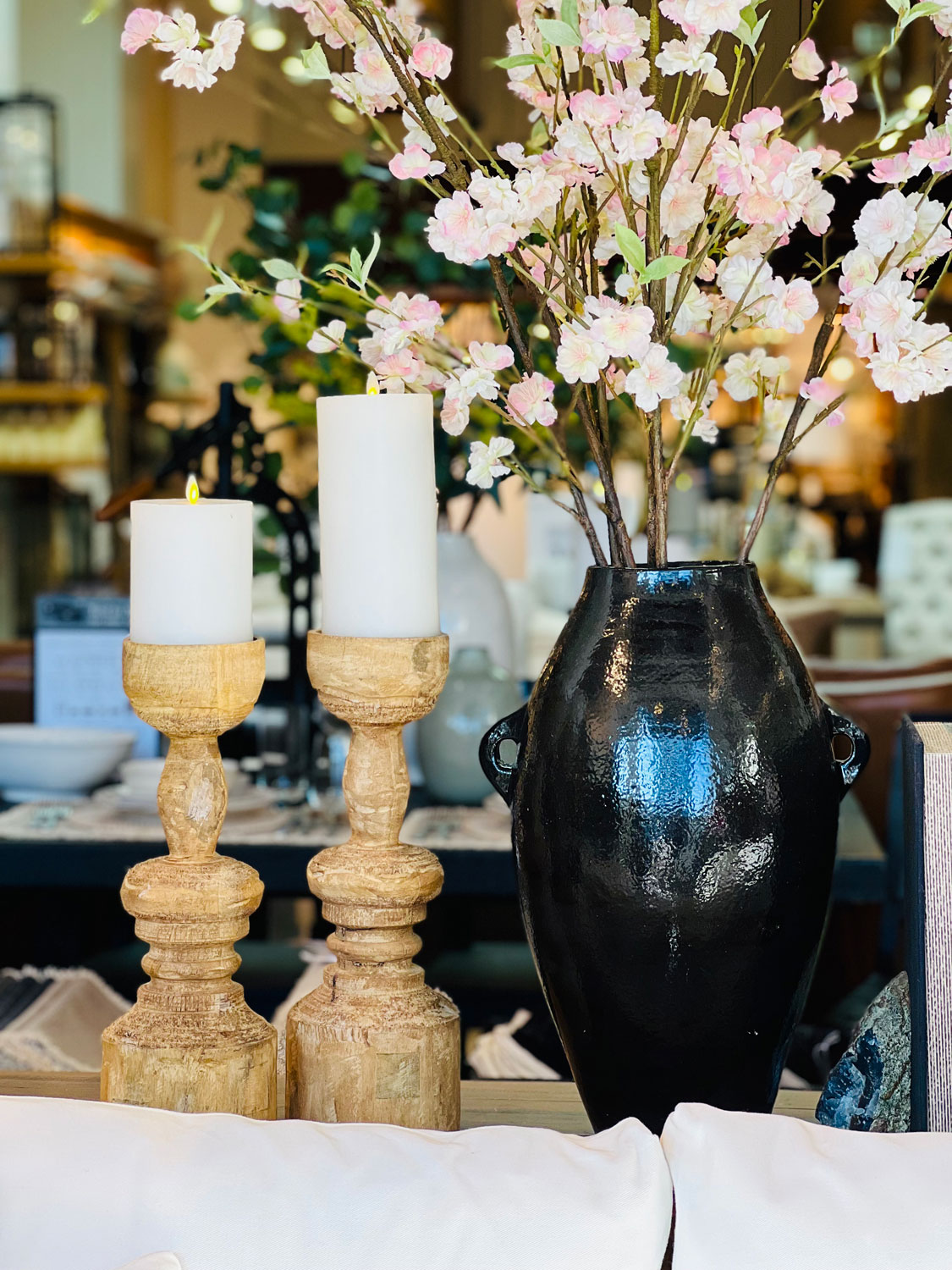 wooden candlesticks at Pottery Barn