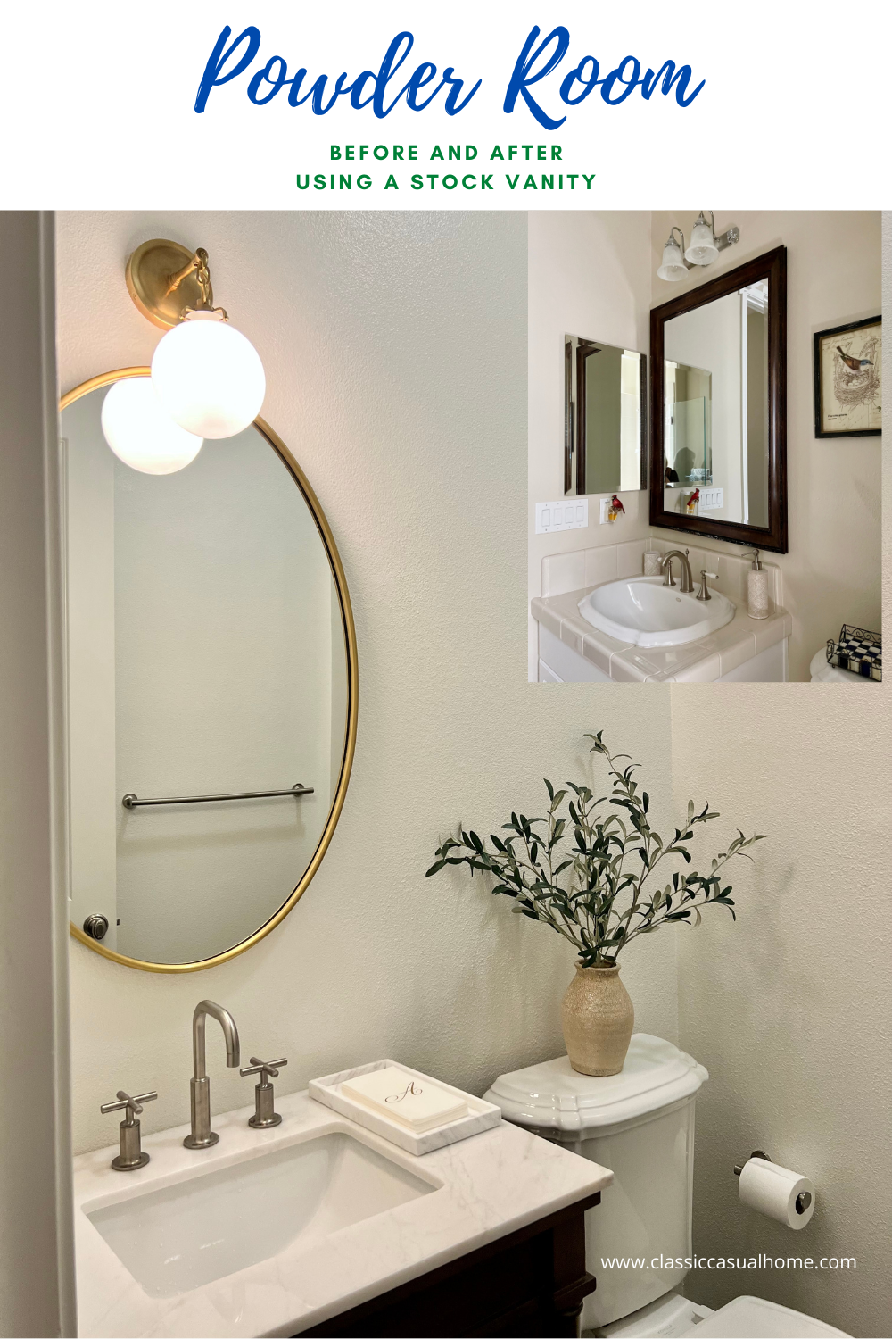 Powder Room Stylish Vanities and oval mirror