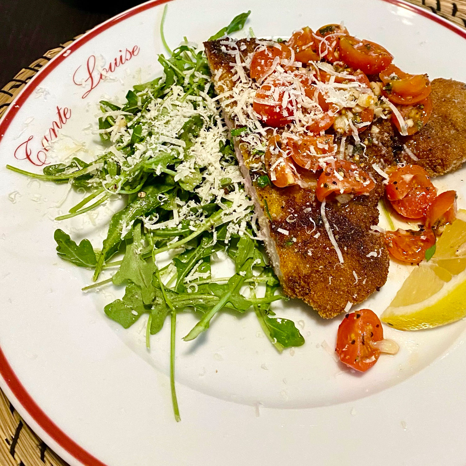 Pork Milanese with arugula