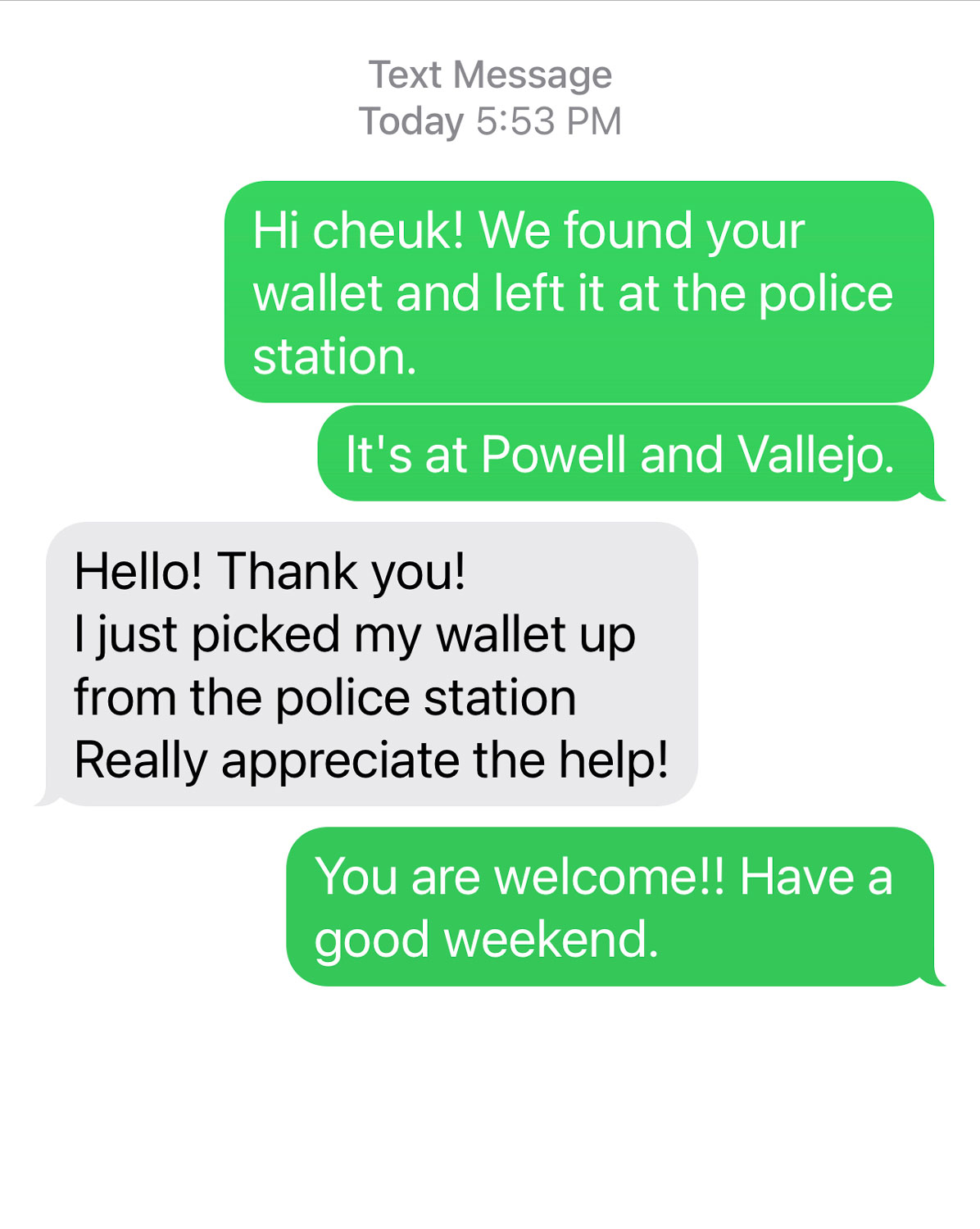 text about a lost wallet