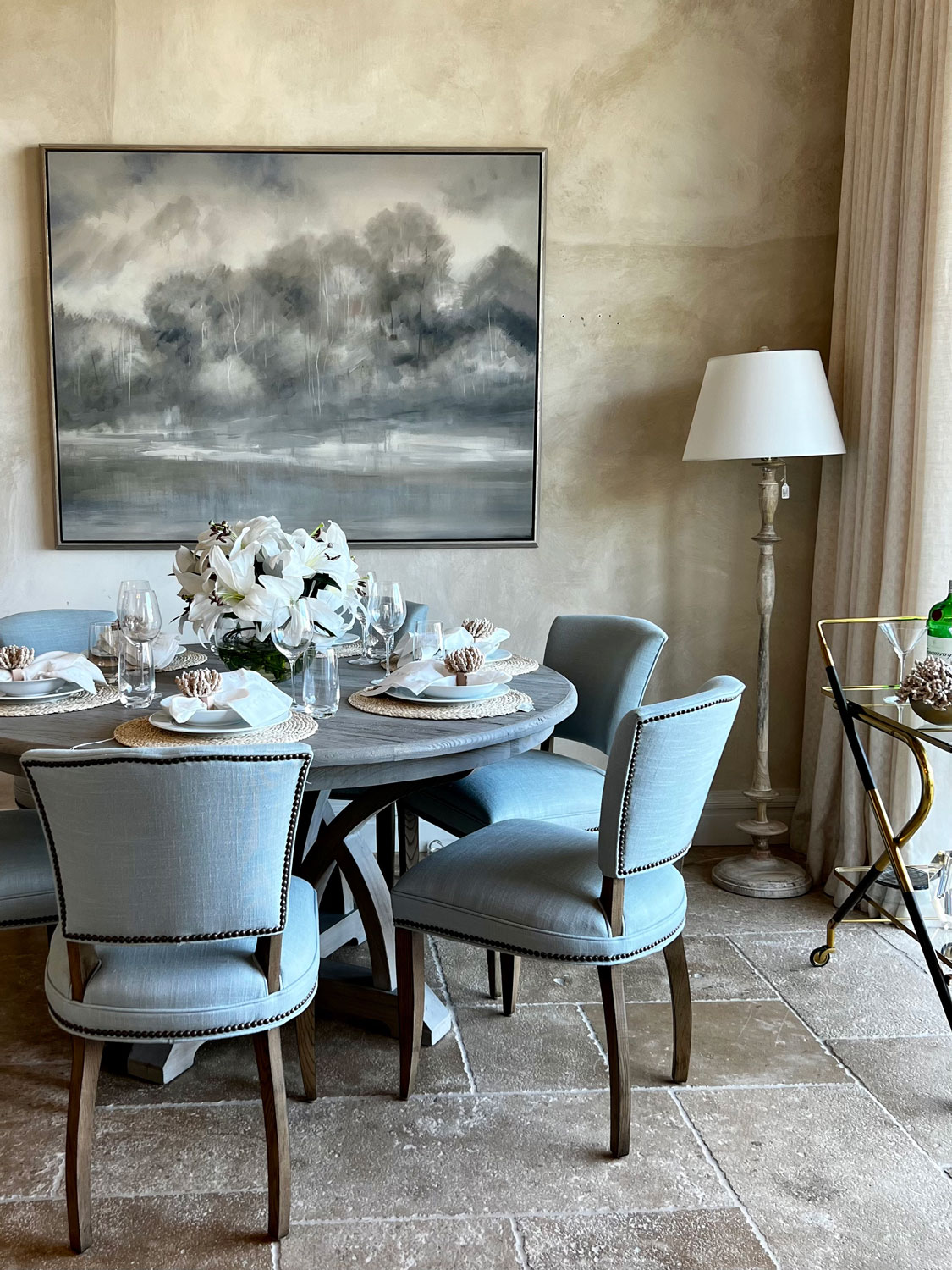 blue grey dining room