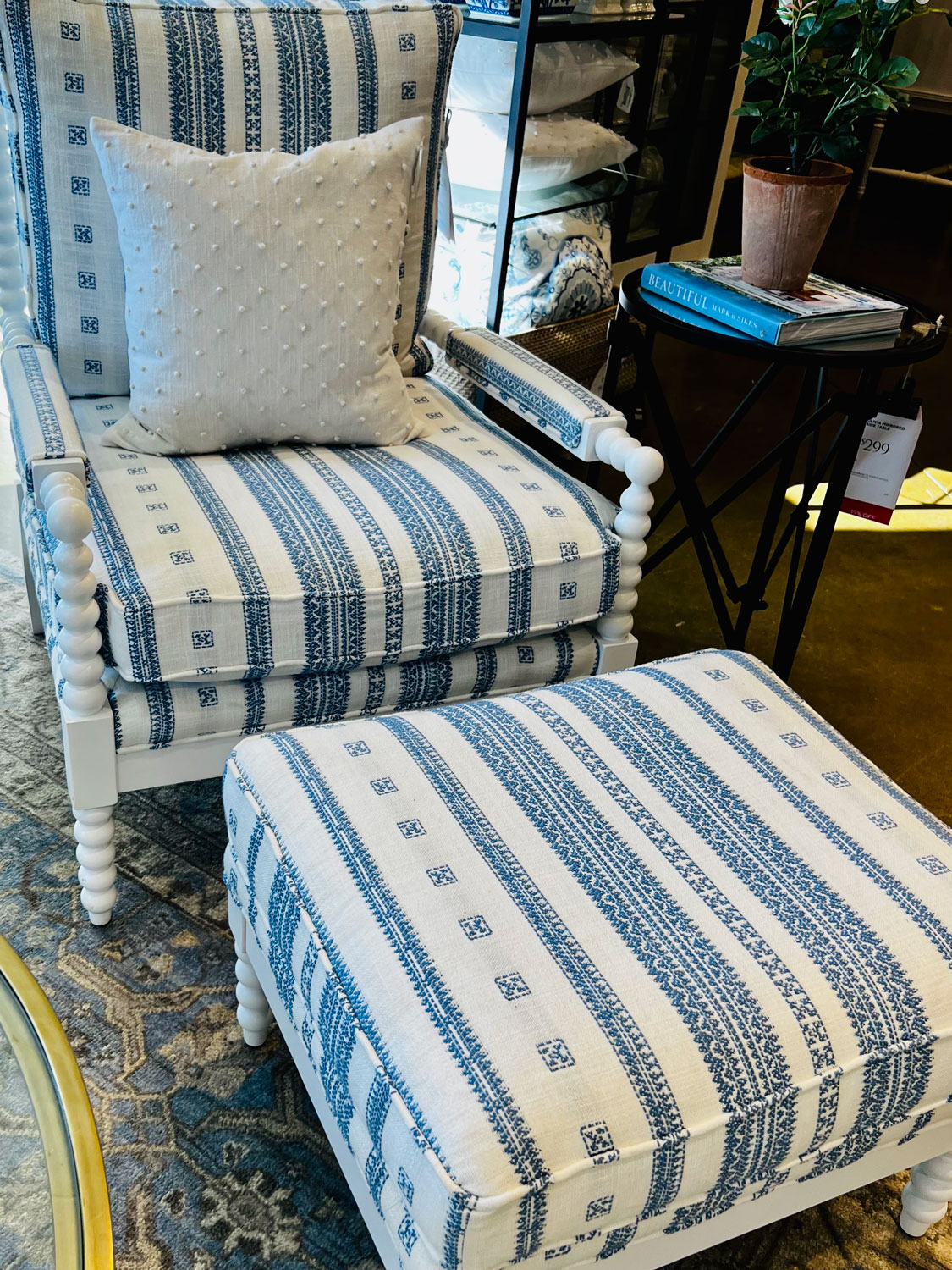 bobbin chair in blue and white stripe
things to love at Ballard Design