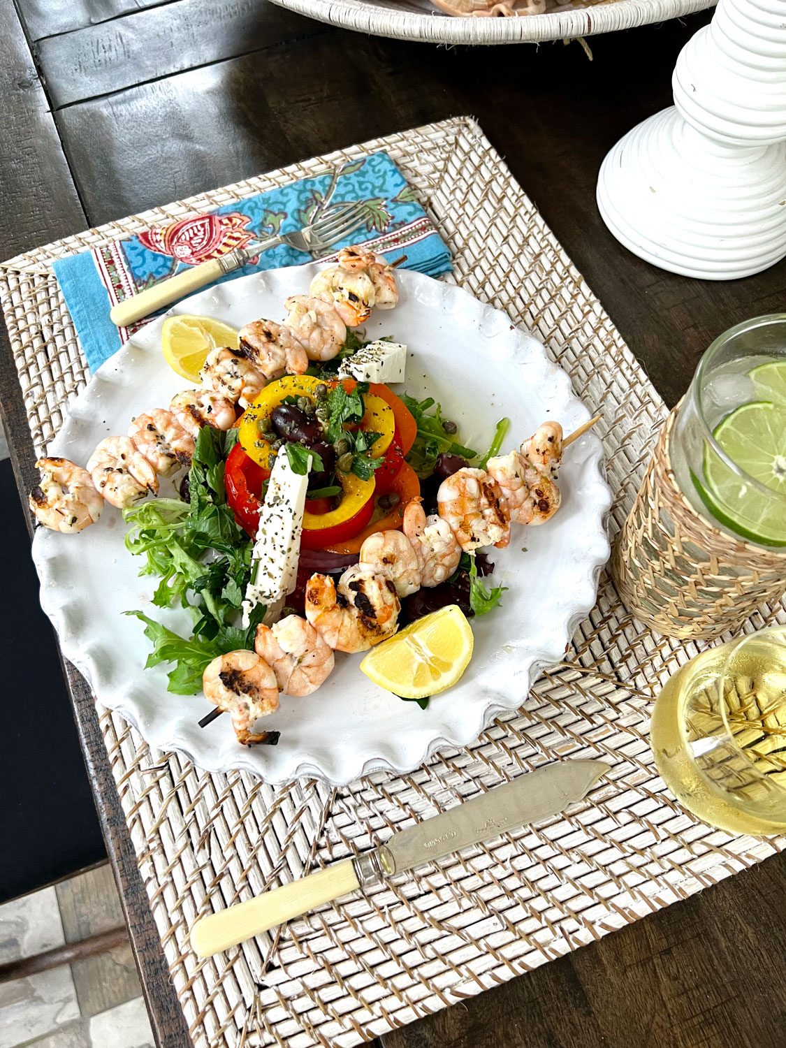 Vegetable Salad With Feta And Garlic Shrimp