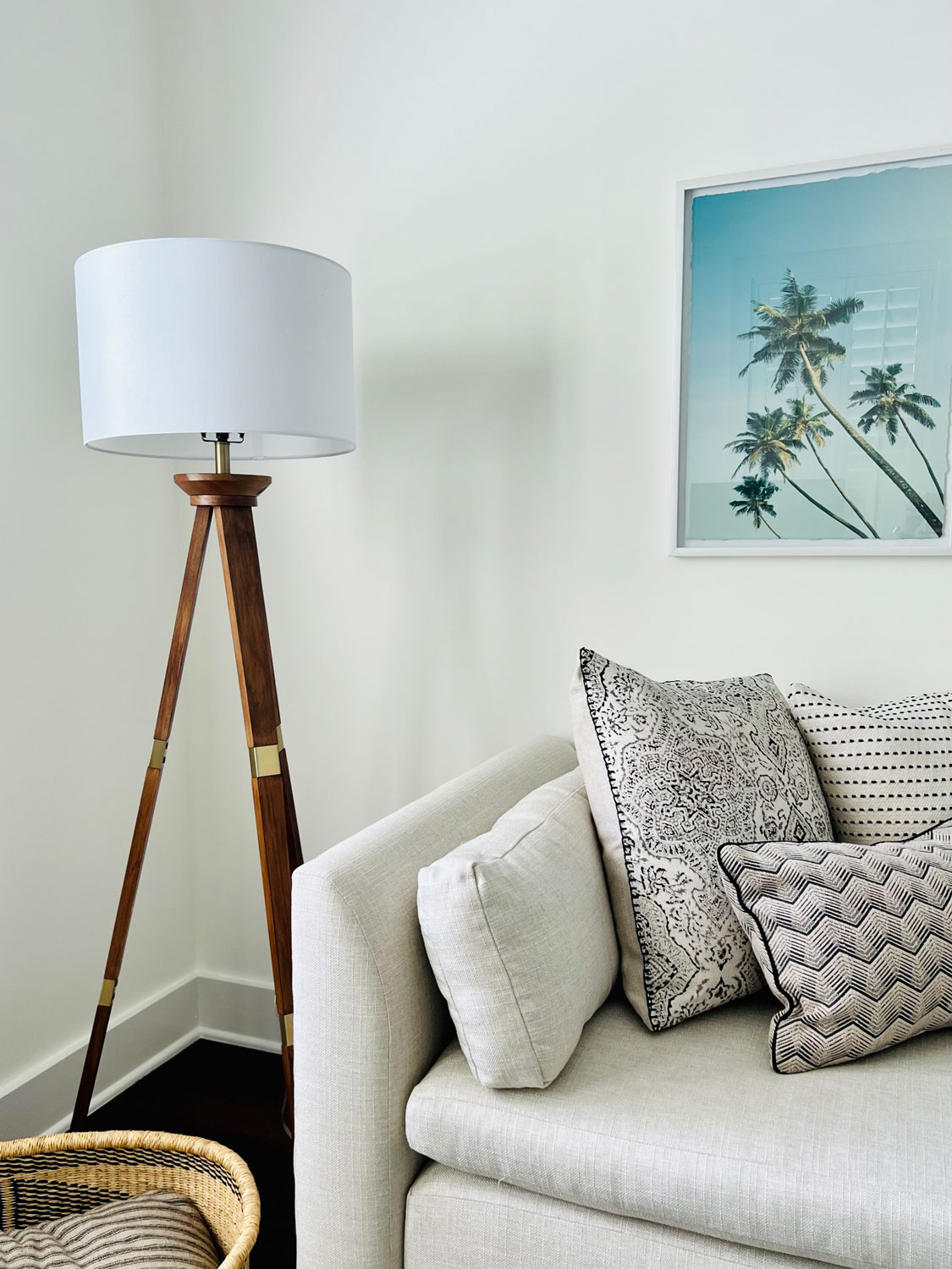 target tripod floor lamp with neutral pillows