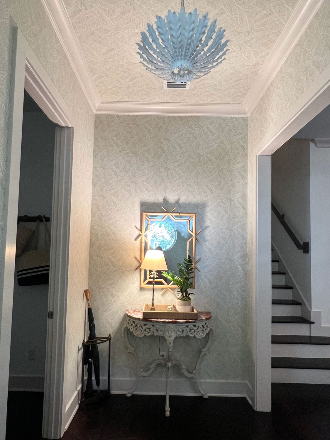 foyer with lamp on