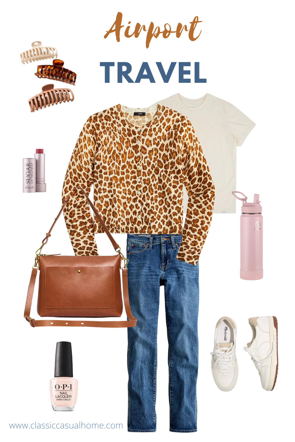 leopard sweater and jeans outfit to Wear On The Plane