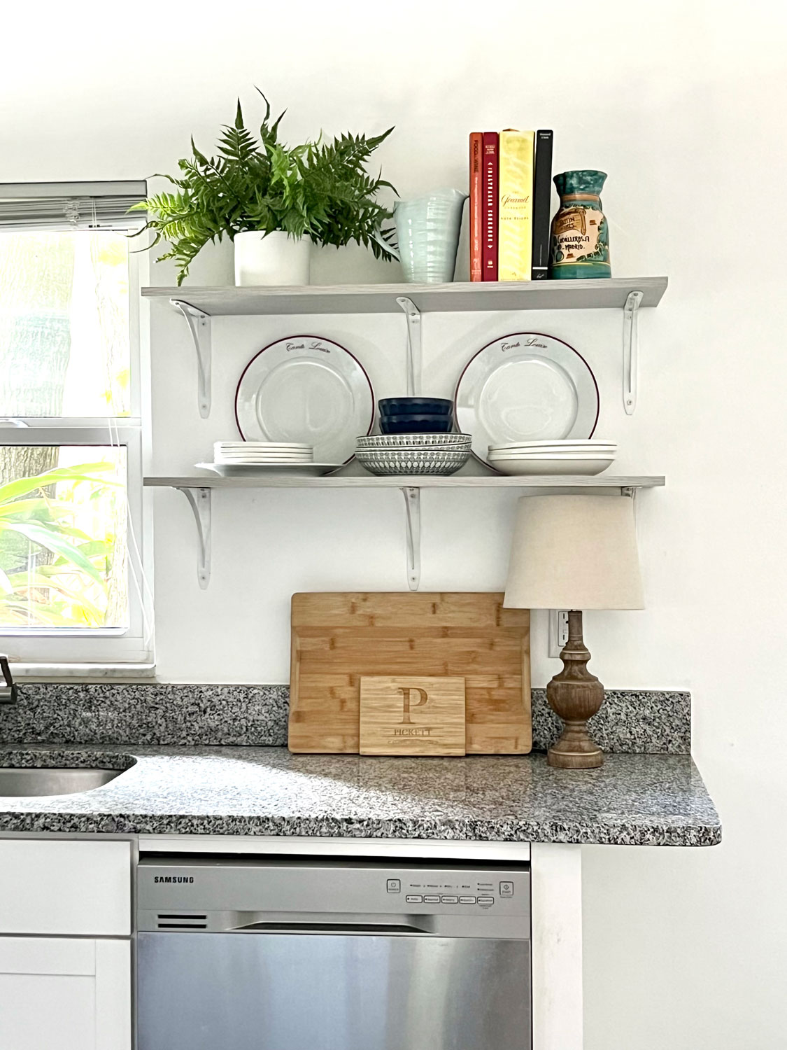styled kitchen shelves