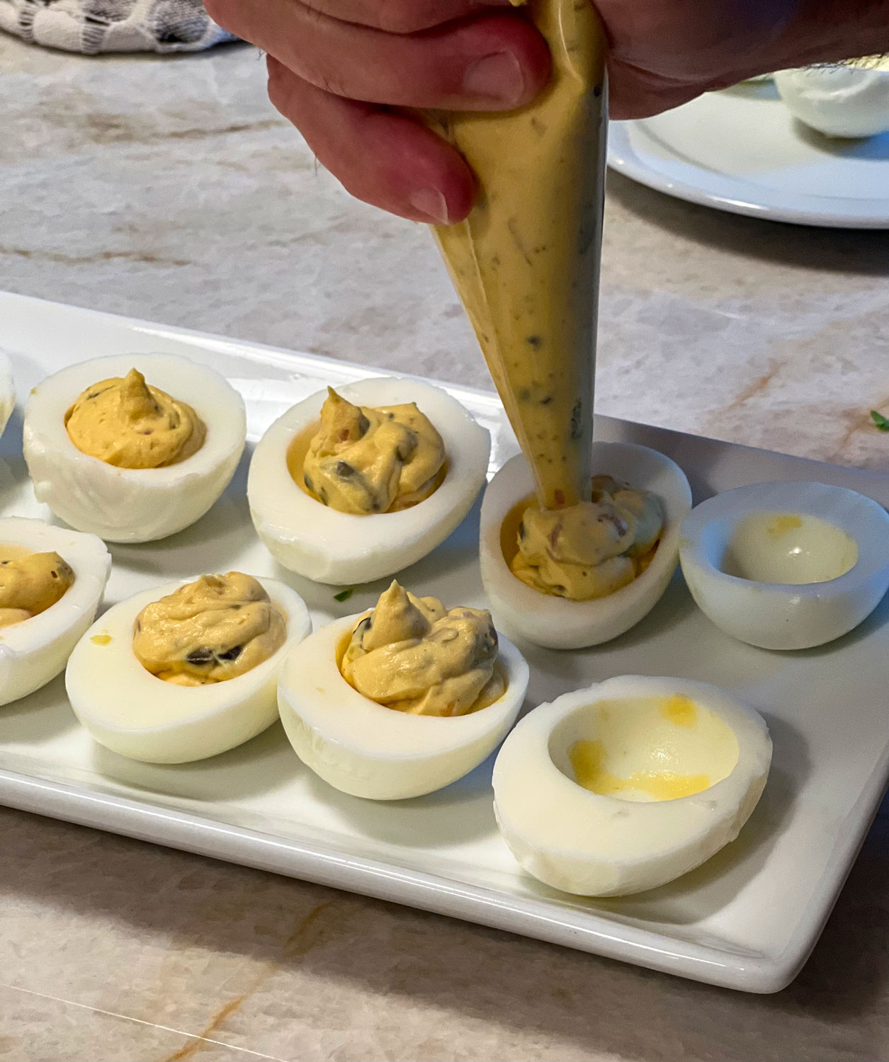 deviled eggs with shallots and capers