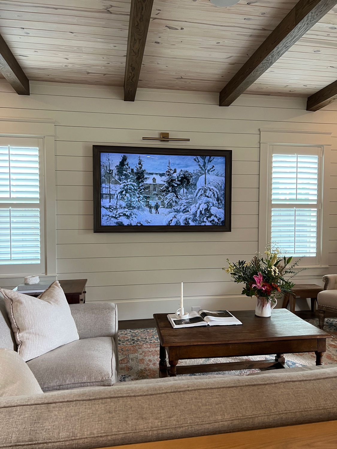 frame television with winter scene