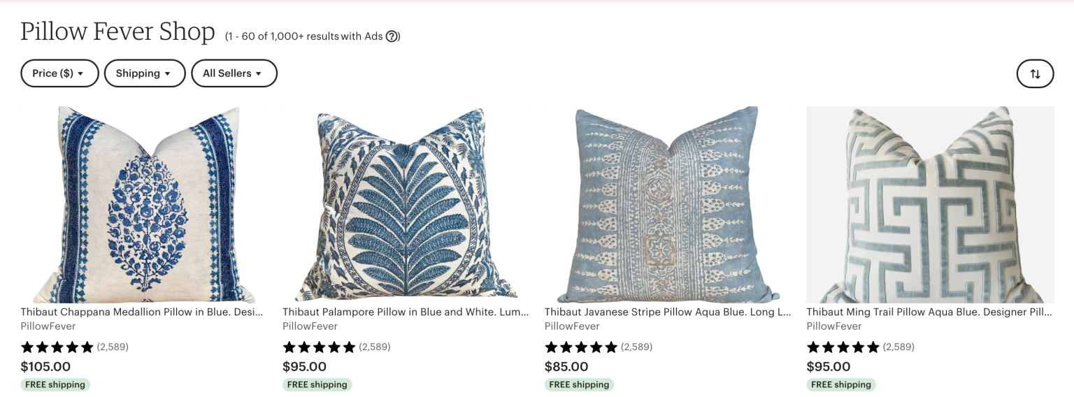 Pillow Fever store on Etsy