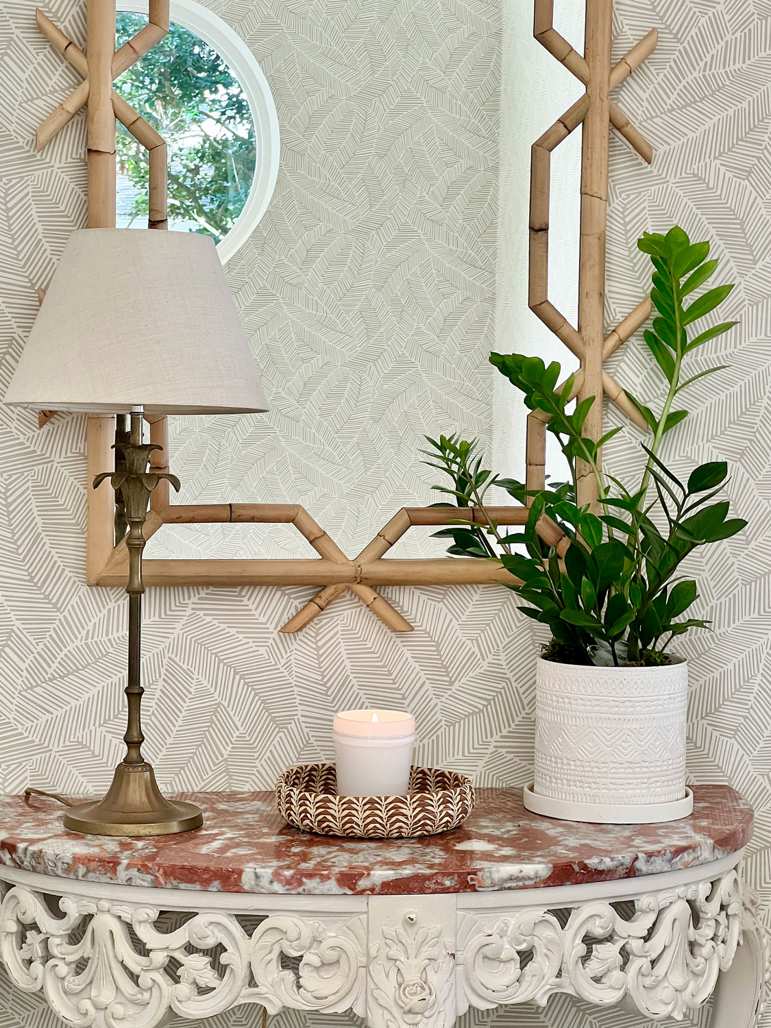 candle on demilune table in foyer for Simple Spring Decor Ideas