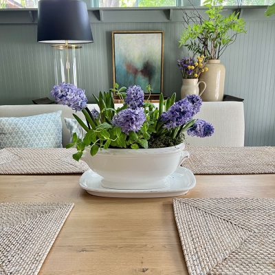 mint and hyacinth centerpiece for smiple spring decor