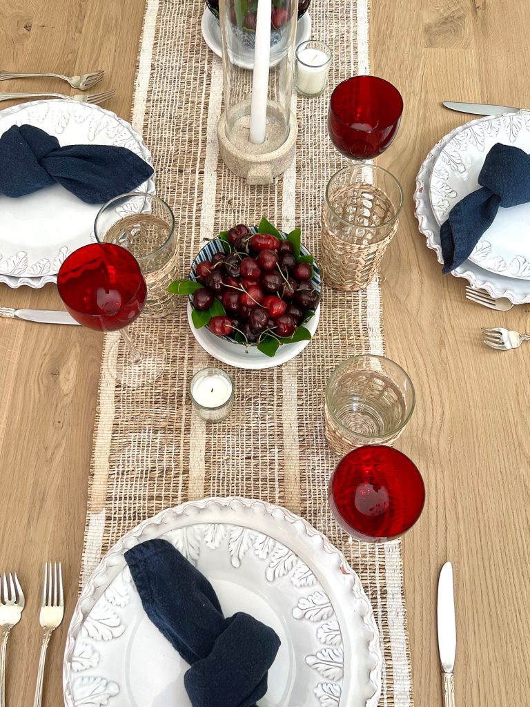 Red White And Blue Table With Fresh Cherries And More
