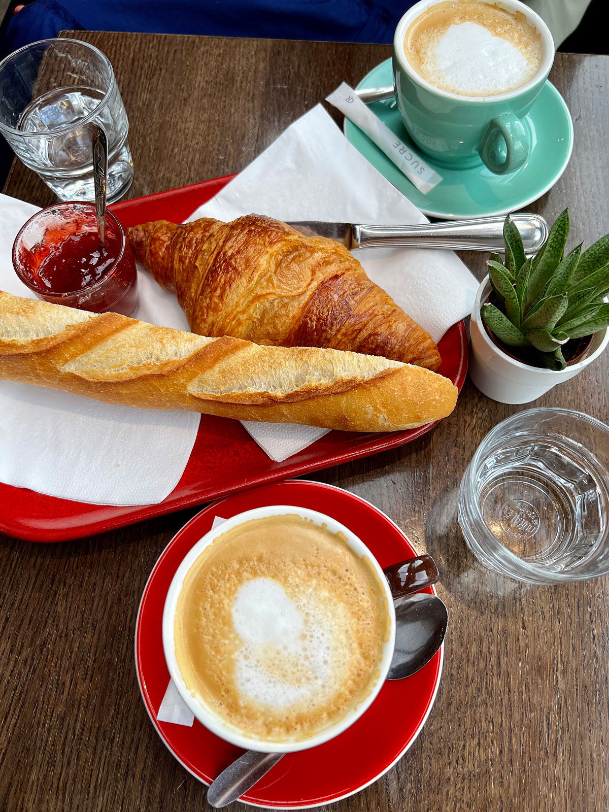 demi-baguette, croissant and coffee