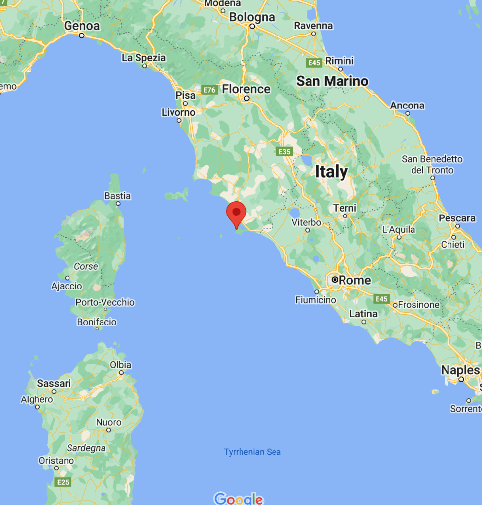 Location of villa on the coast of Tuscany