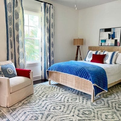 stylish blue and red bedroom
